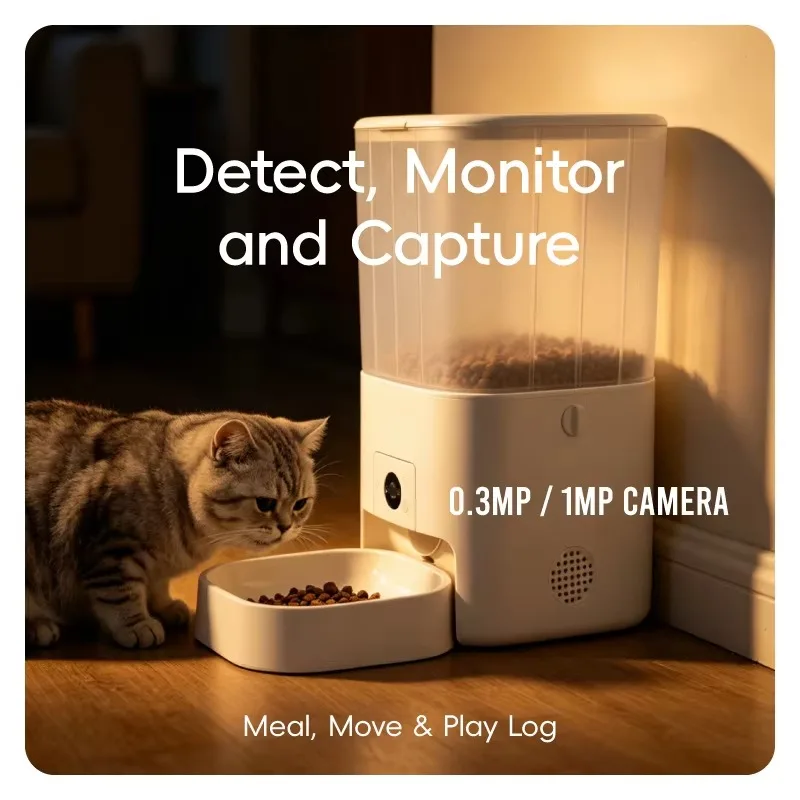 Distributeur automatique de nourriture pour chats de 6 litres avec caméra, distributeur de nourriture pour animaux de compagnie, distributeur automatique de nourriture pour chats avec aspiration,