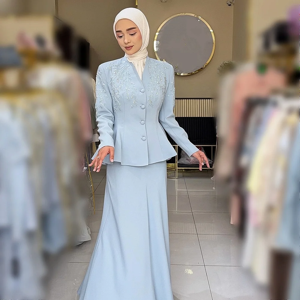 Customized Two-piece Dress Evening Dress for Banquet Glitter V-neck Long Dresses Prom Wedding Party Dress Elegant Formal