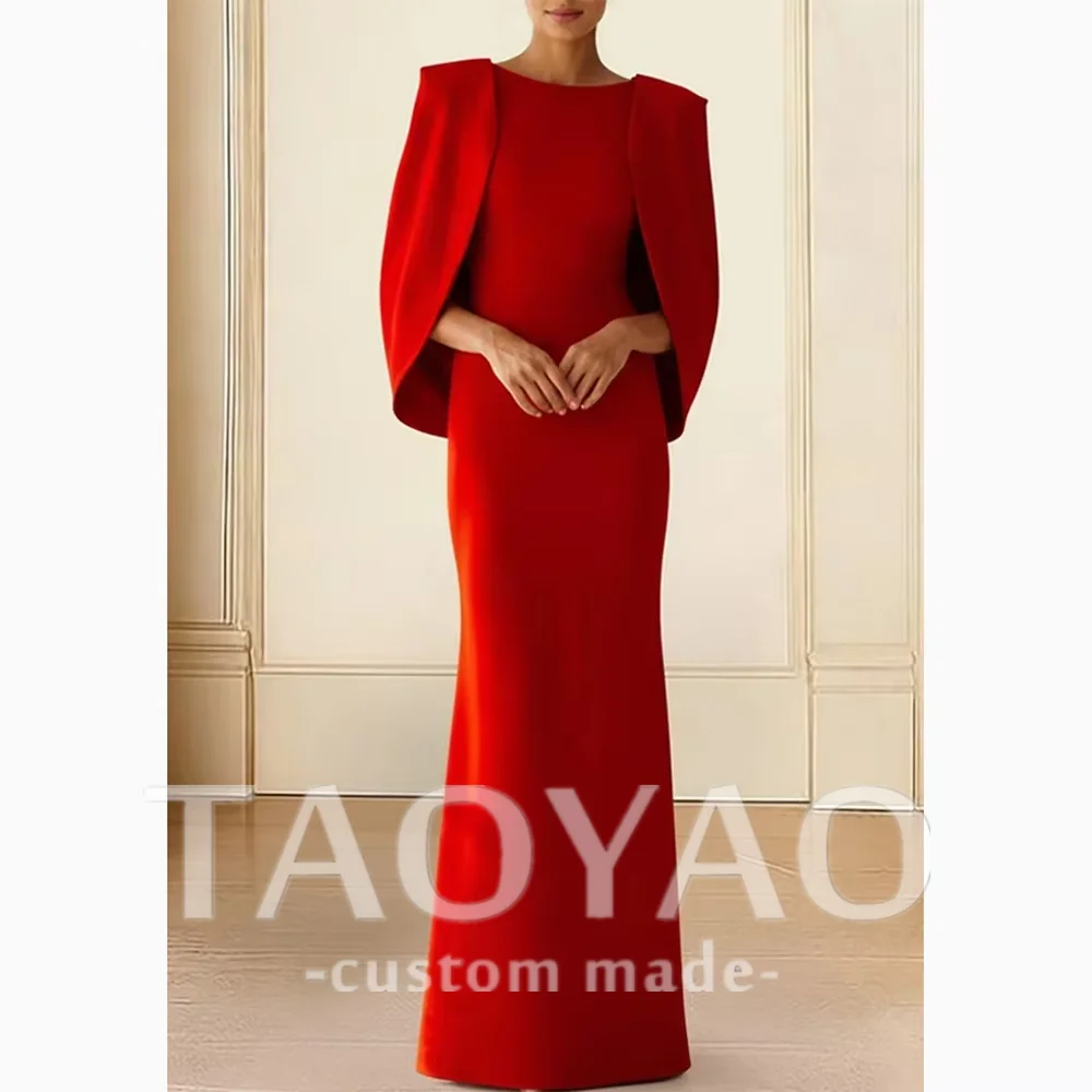 Simple Red O-Neck Evening Dress Mermaid Floor Length Lengant Formal Occasion Evening Gown Straight Party Dress Customized