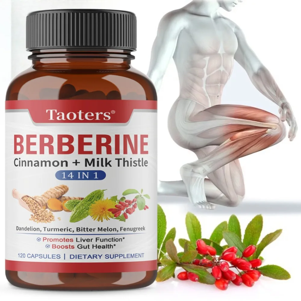 Berberine Cinnamon + Milk Thistle, 14 IN 1, Promotes Liver Function, Support Gut Health, Immune Health, 120 Capsules