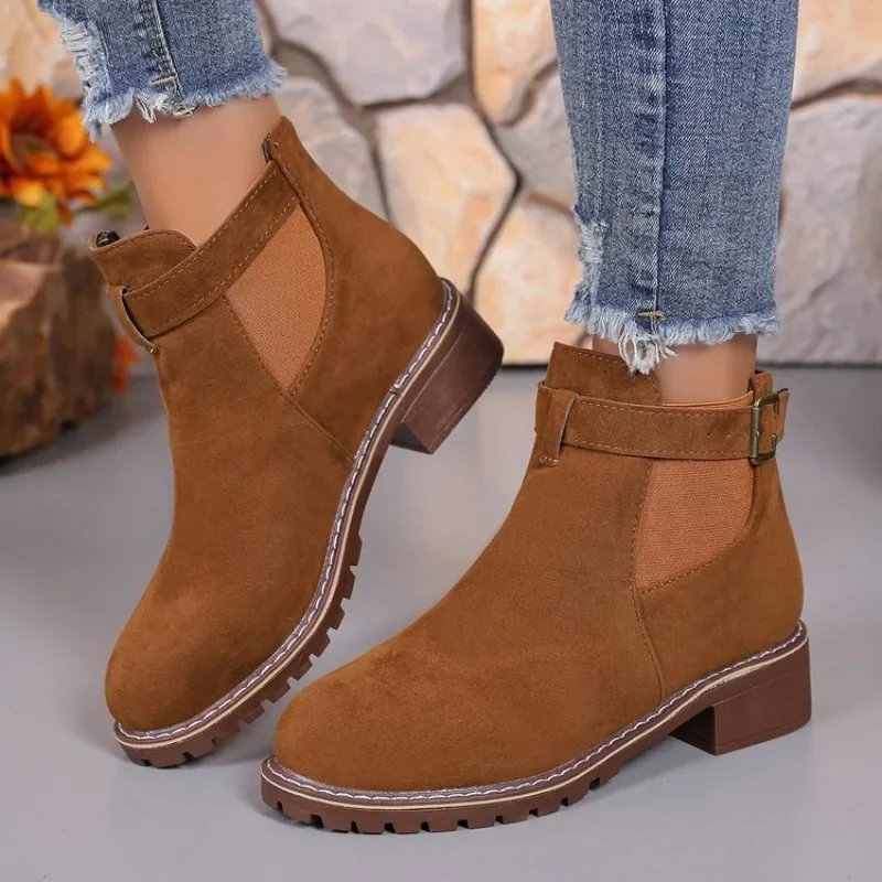 Herbst Winter Frauen Stiefel Hohe Qualität Gürtel Schnalle Frauen Plattform Stiefel Mode Britischen Stil Runde Kappe Stiefeletten Frauen Schuhe
