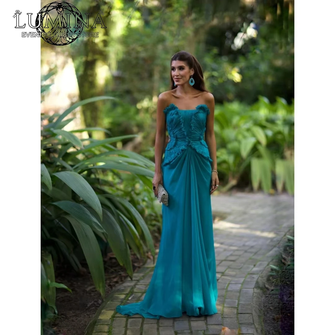 Lumina Tube Top Women's Long Evening Dress 2026 Woman Custom Made Luxurious Evening Dresses for Wedding Line A Blue Elegant Gown