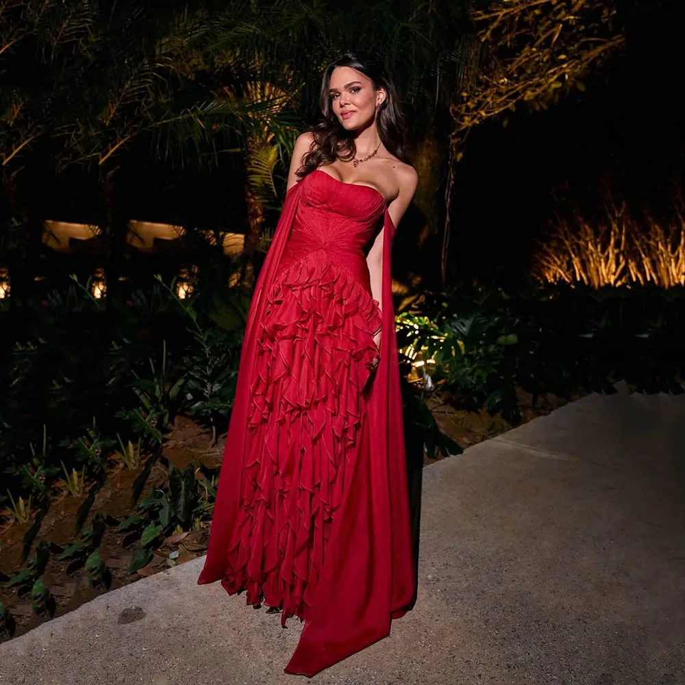 Galarity Red Evening Dress Strapless Elegant Party Dress Ruched Ruffles eProm Dres Formal Evening Gowns Gala Dress Customized