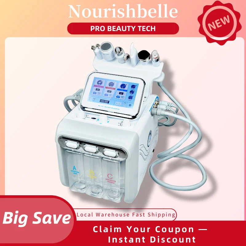 Appareil de soin du visage 6 en 1 Hydro Dermabrasion Hydrogène Oxygène, nettoyage du visage, élimination des points noirs, RF, exfoliation de la peau, appareils de soin du visage Aqua, expédition depuis l