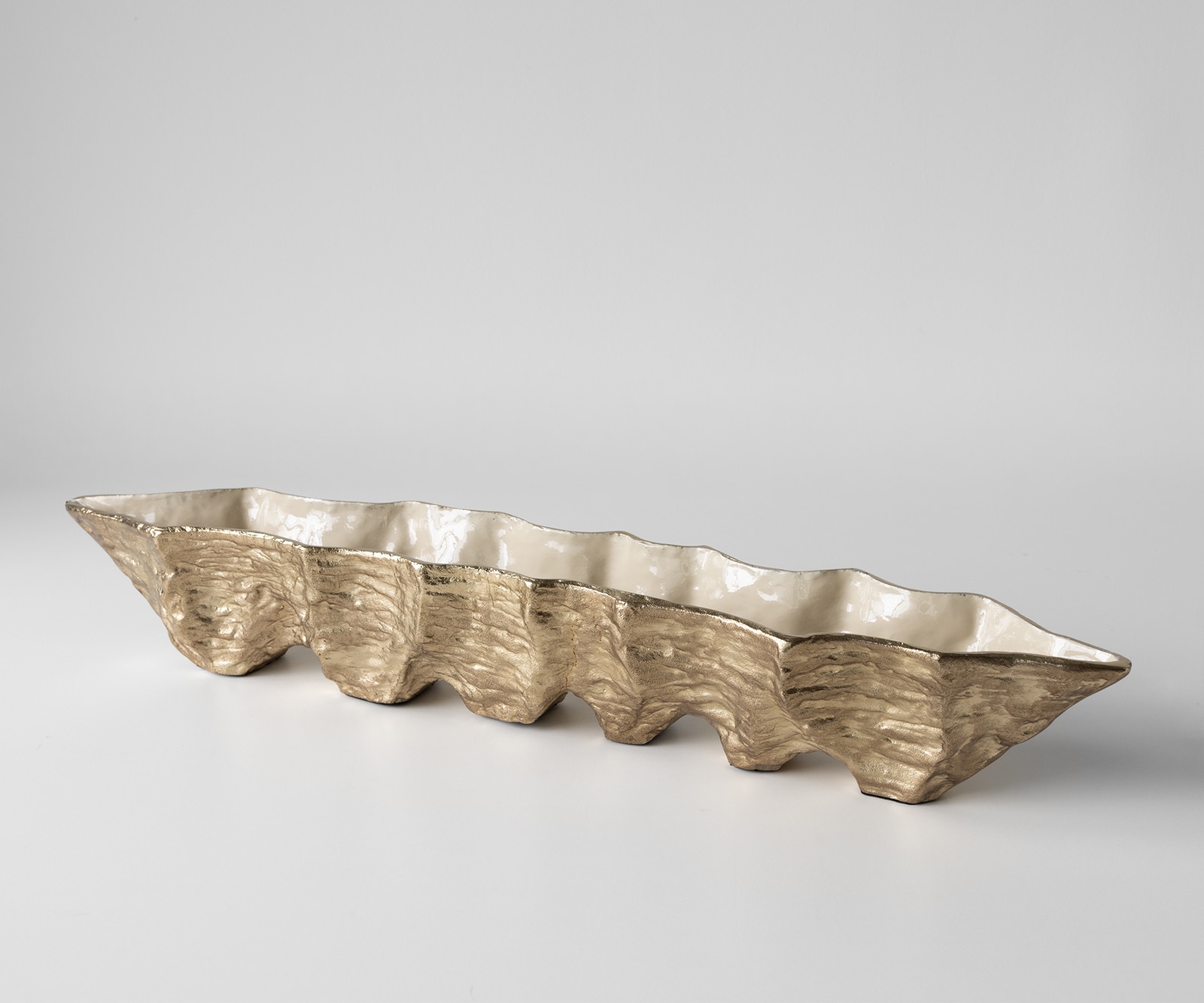 DELIFE Schale Riffa B100 x T19 x H15 cm Aluminium Champagner Ivory Handgemacht, Wohnaccessoires