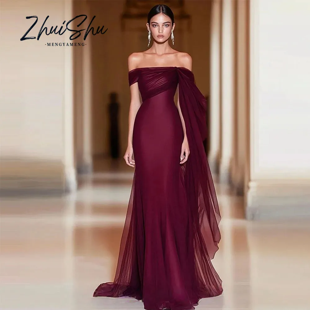 Sexy Cabernet Mermaid Evening Dresses Strapless Off the Shoulder Prom Gowns Customized Off the Shoulder Vestidos De Fiesta