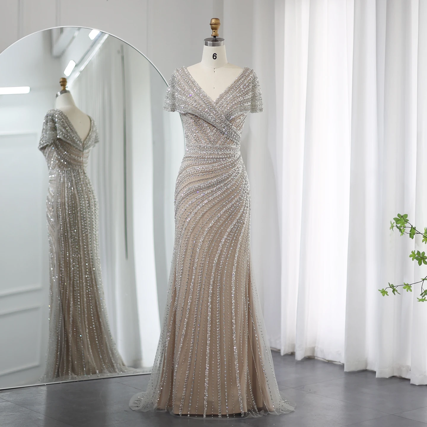 Customized Luxury Silver Mermaid Evening Dresses Wedding Sleeveless Prom Dress Formal Exquisite High Quality Party Gown Forwomen