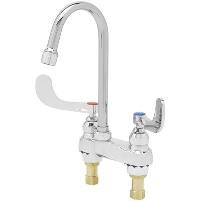T&S B-0892-01QT Deck Mount Medical Lavatory Faucet with 4" Centers, 4" Wrist Action Handles, 4 3/8" High Gooseneck Spout, 2.2 GPM Outlet, and Quarter Turn Eterna Cartridges