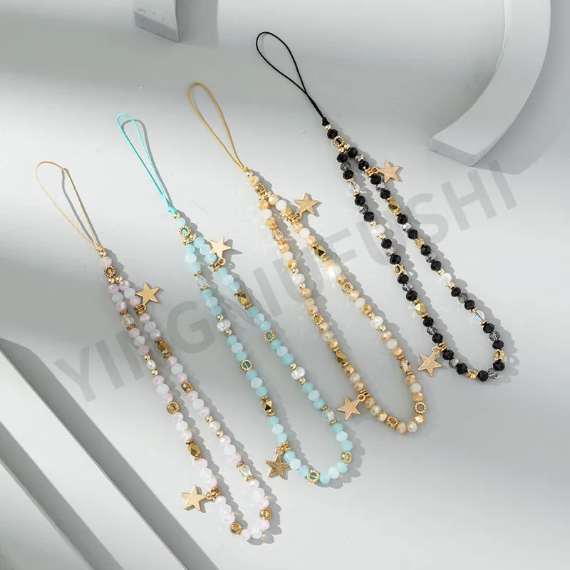 Fünfzackigen Stern Anhänger Perlen Handy Kette Schlüsselbund Handy Fall Hängen Seil Frauen Telefon Telefon Lanyard Schmuck