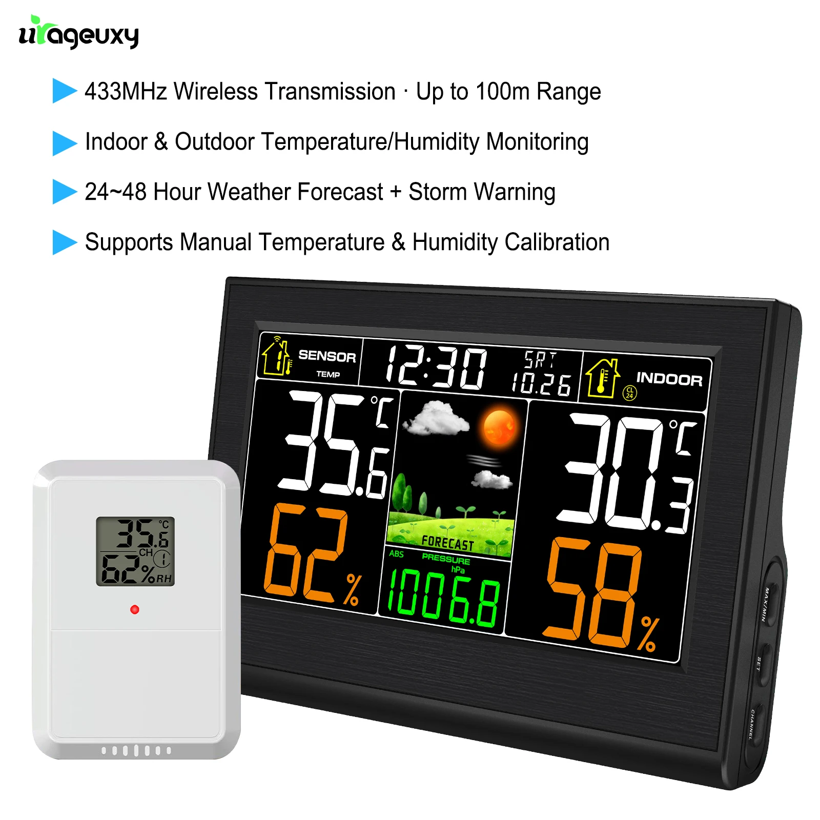 Station météo sans fil avec horloge, 8 capteurs à distance, température et humidité intérieure/extérieure, baromètre, prévisions météo, alarme/soupape d