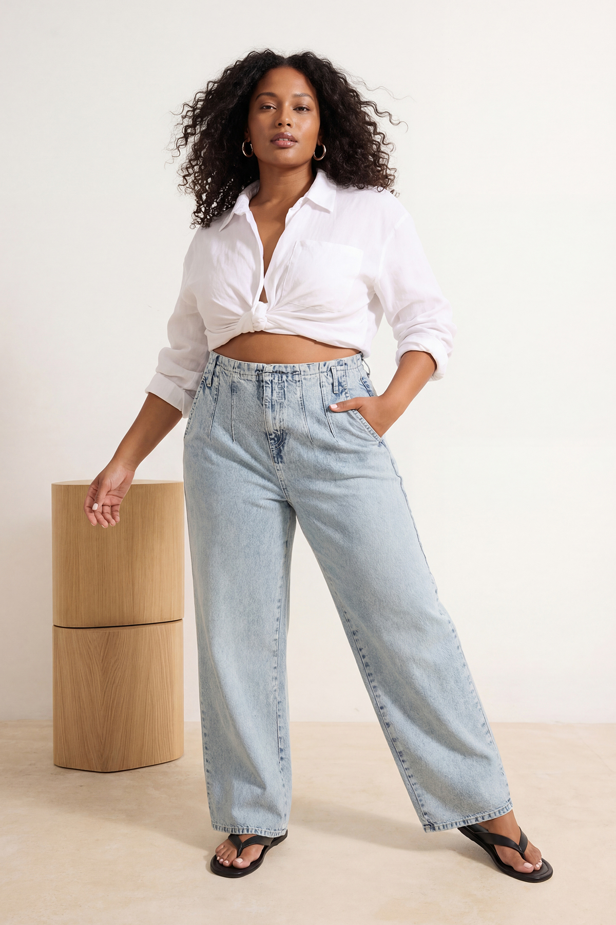 Trendyol Curve Damen Blau Einfarbig Weites Bein Hohe Taille Große Größen Jeans