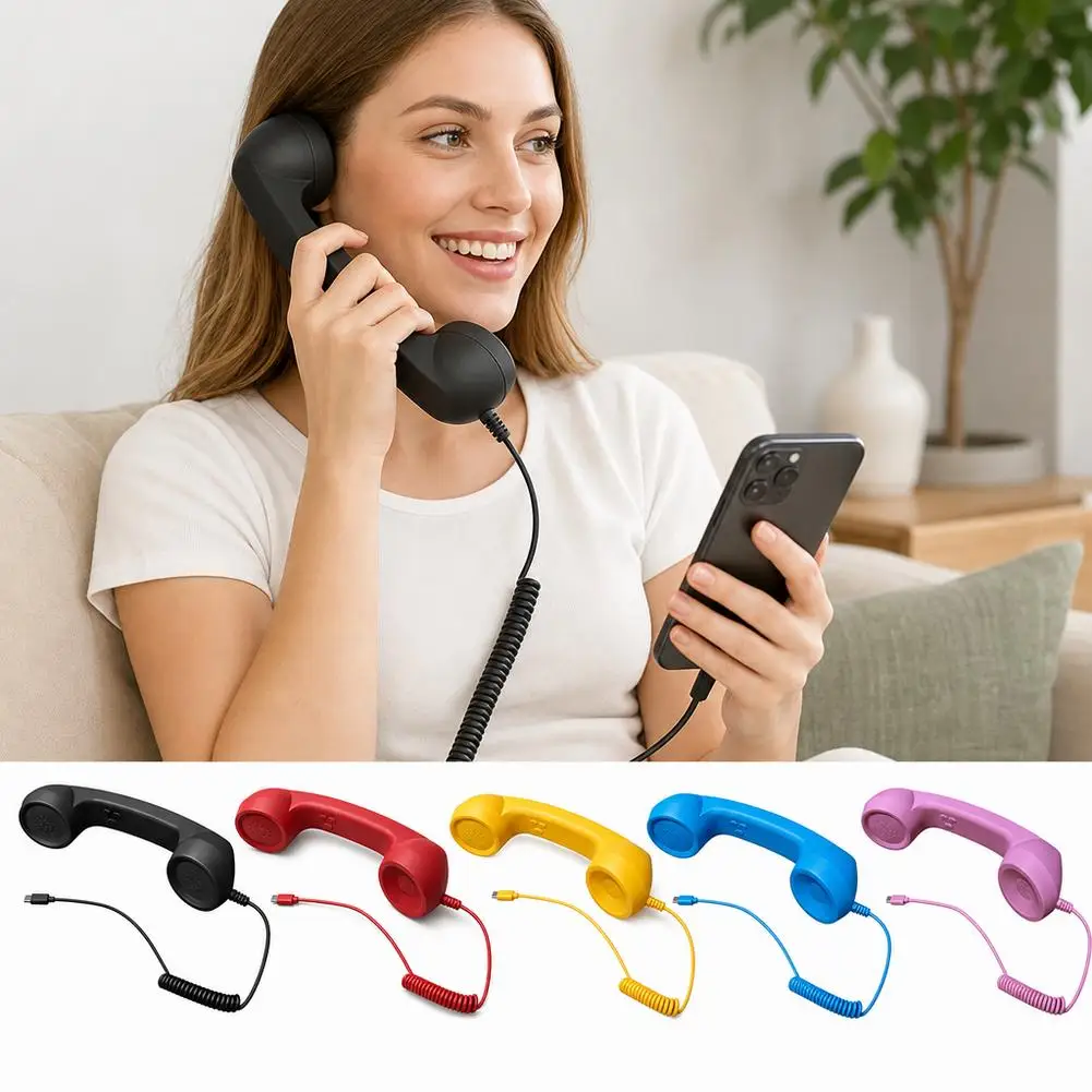 Type C Retro Telephone Handset Cell Phone Receiver Mic Microphone Speaker For Mobile Phones Cellphone Smartphone Receiver