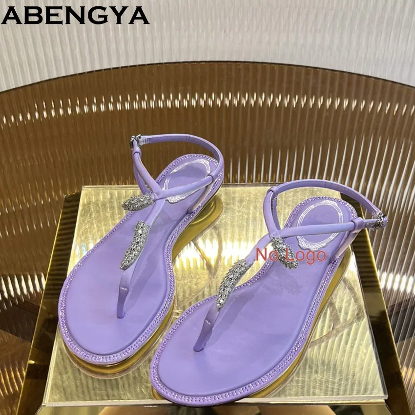 Sommer FlipFlops Leder Flache Sandalen Frauen Kristall Dekor Urlaub Strand Schuhe Frau Casual Party Urlaub Kleid Alias Mujer
