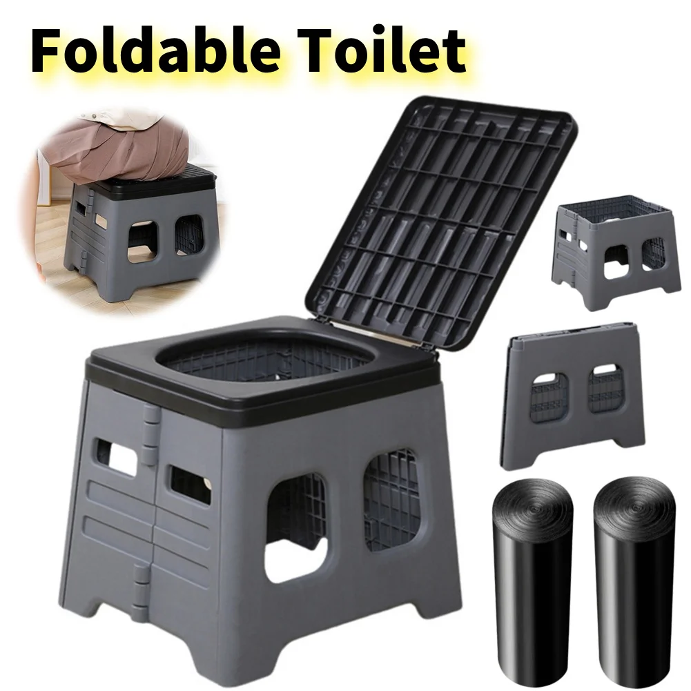 Tragbare Camping-Toilette mit Deckel Multifunktionale Faltbare Outdoor-Campingtoilette für Camping und Reisen
