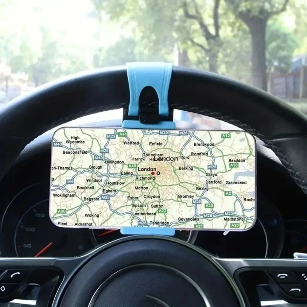 Universal Steering Wheel Car Phone Holder, Telescopic Clip Mobile Phone Stand, Auto Navigation Phone Mount for All Smartphones