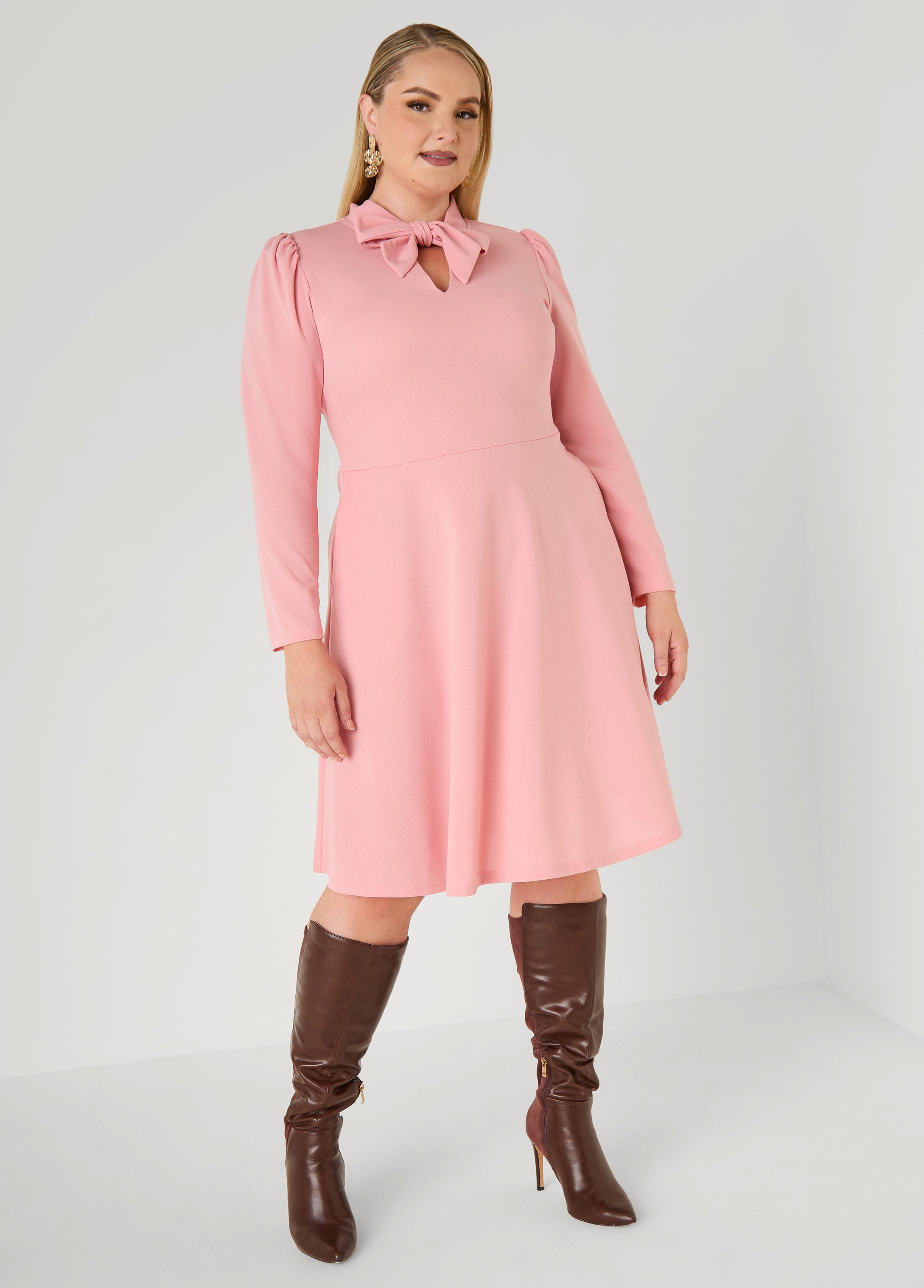 Plus Size Cutout Tie Neck A Line Dress