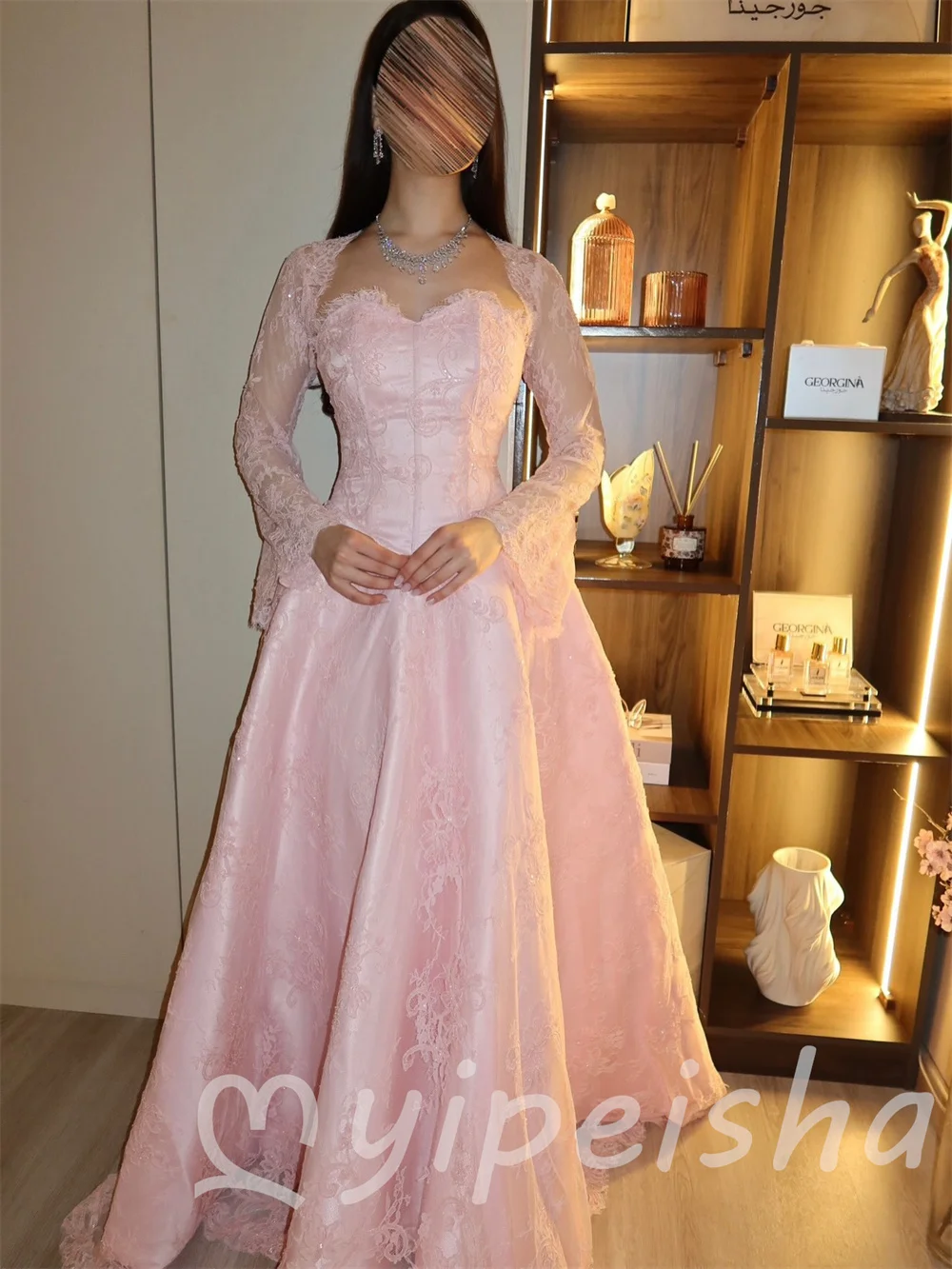 Pink Exquisite Charming Charmeuse Lace Beading Ruffles A-line Square Neck for Woman Party Gowns Evening Dresses Customized