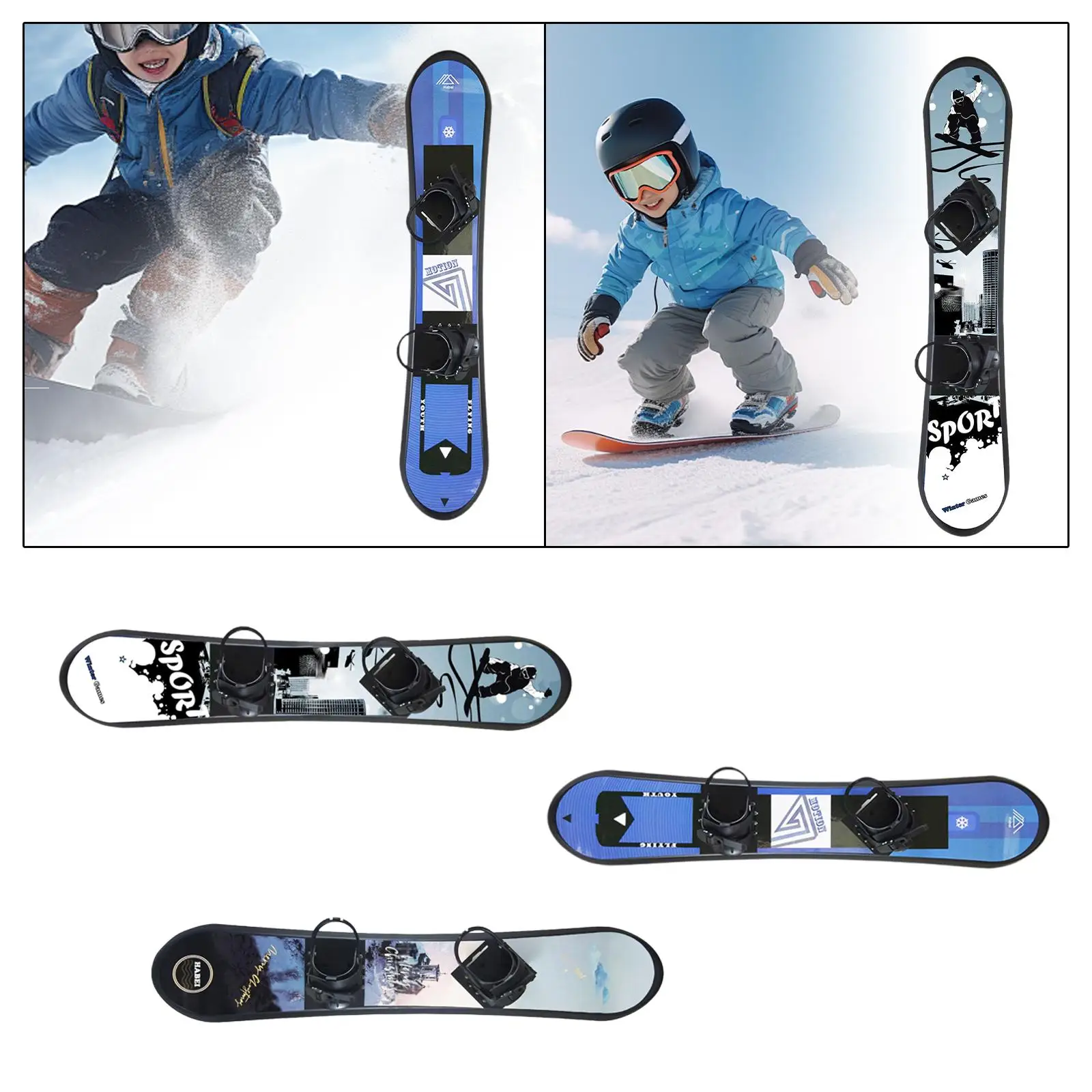 Planche de snowboard pour enfants, durable, 128 cm, planche simple avec fixations pour le ski en plein air et les activités de sports de neige