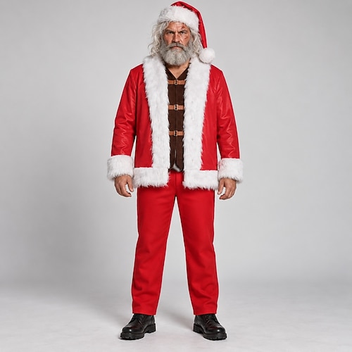 Noël Costume père Noël Nuit violente Déguisement Cosplay pour Homme Adultes Noël Nouvel An la veille de Noël Soirée Offrir des cadeaux Réunion de famille Costume