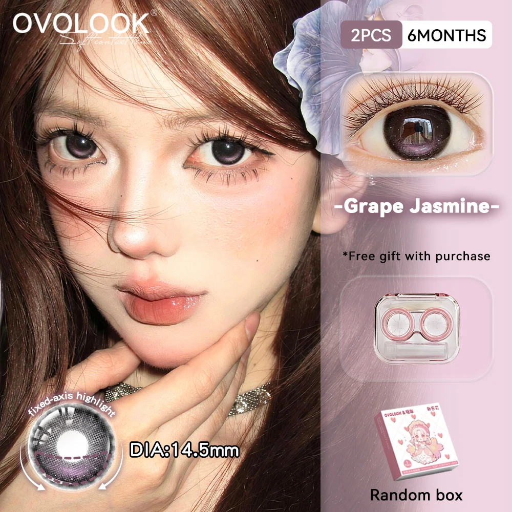 Lentilles de contact OVOLOOK à axe fixe, lentilles de contact colorées violettes effet jasmin raisin, 2 pièces, lentilles souples, usage quotidien, lentilles de contact naturelles