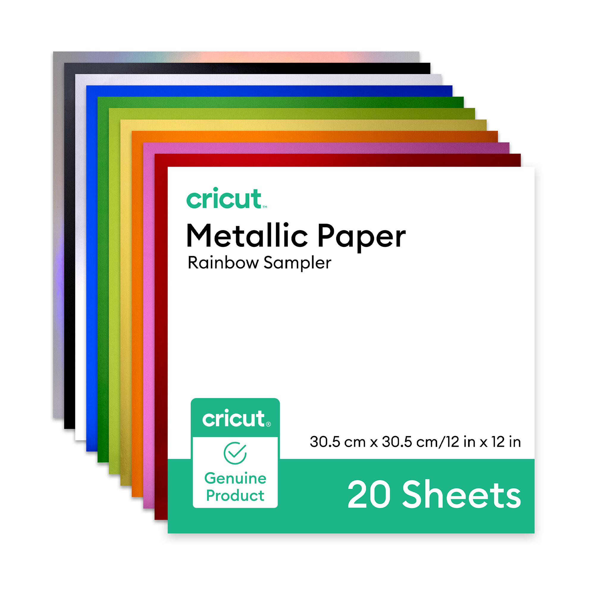 Cricut Metallic Paper | Rainbow Sampler | 12 in x 12 in | 20 Count