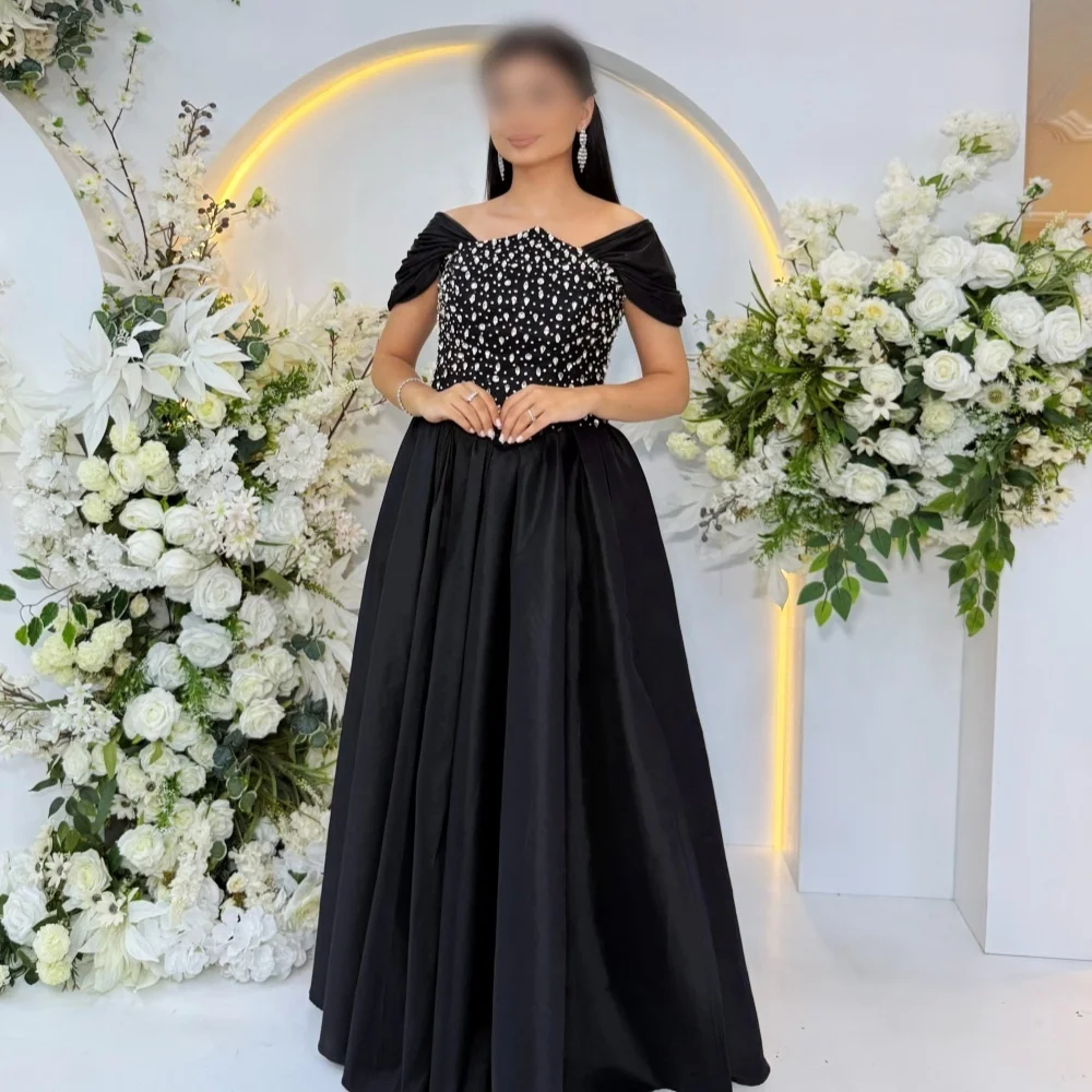 Customized Exquisite Chic Prom Wedding Party Dress Off-the-shoulder Rhinestone A-line Long Dresses Formal Evening Gowns