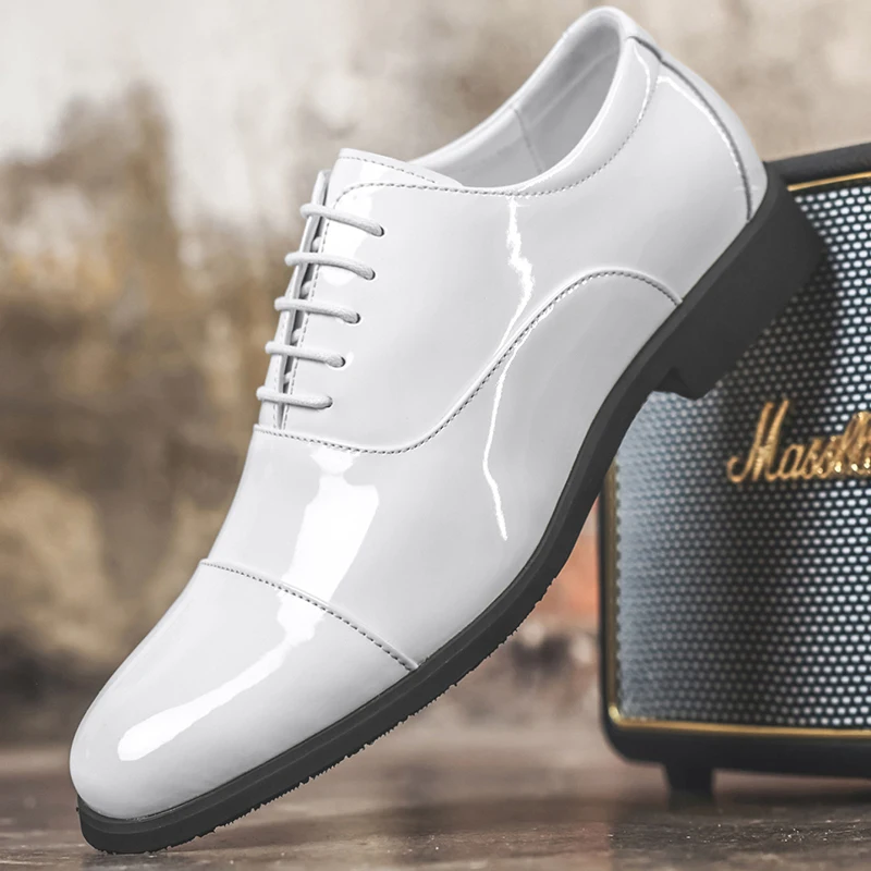 Herren Oxford-Schuhe aus Lackleder, Schnürschuhe, Business-Casual, elegante Schuhe, große Größe 48, Schwarz, Weiß, formelle Hochzeit, Büro, Herrenschuhe.