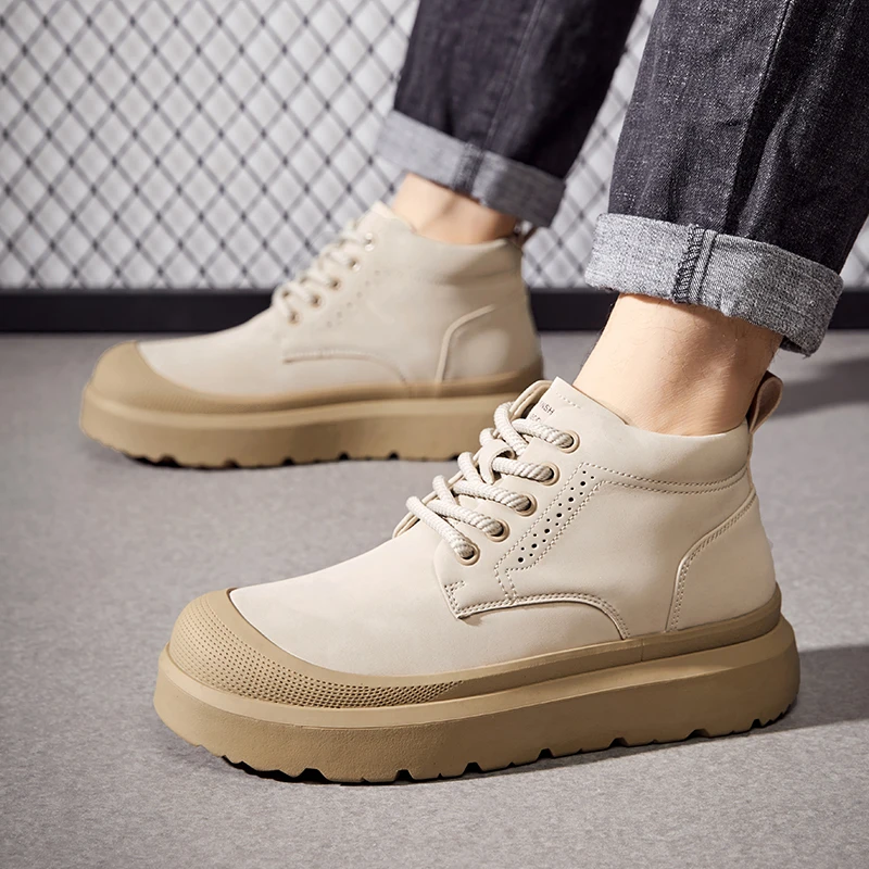 Herren High Top Stiefel Vier Jahreszeiten Outdoor Schuhe Anti Slip Gelbe Stiefel Mode Britischen Casual Wildleder Leder Stiefel Männer Turnschuhe