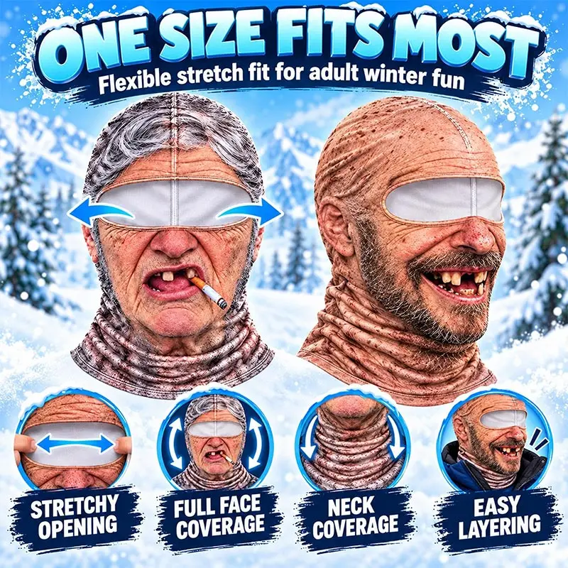 Masque thermique à motifs amusants, masque facial respirant et extensible, idéal pour le ski, le snowboard et les sports de plein air. Masque facial imprimé en 3D.