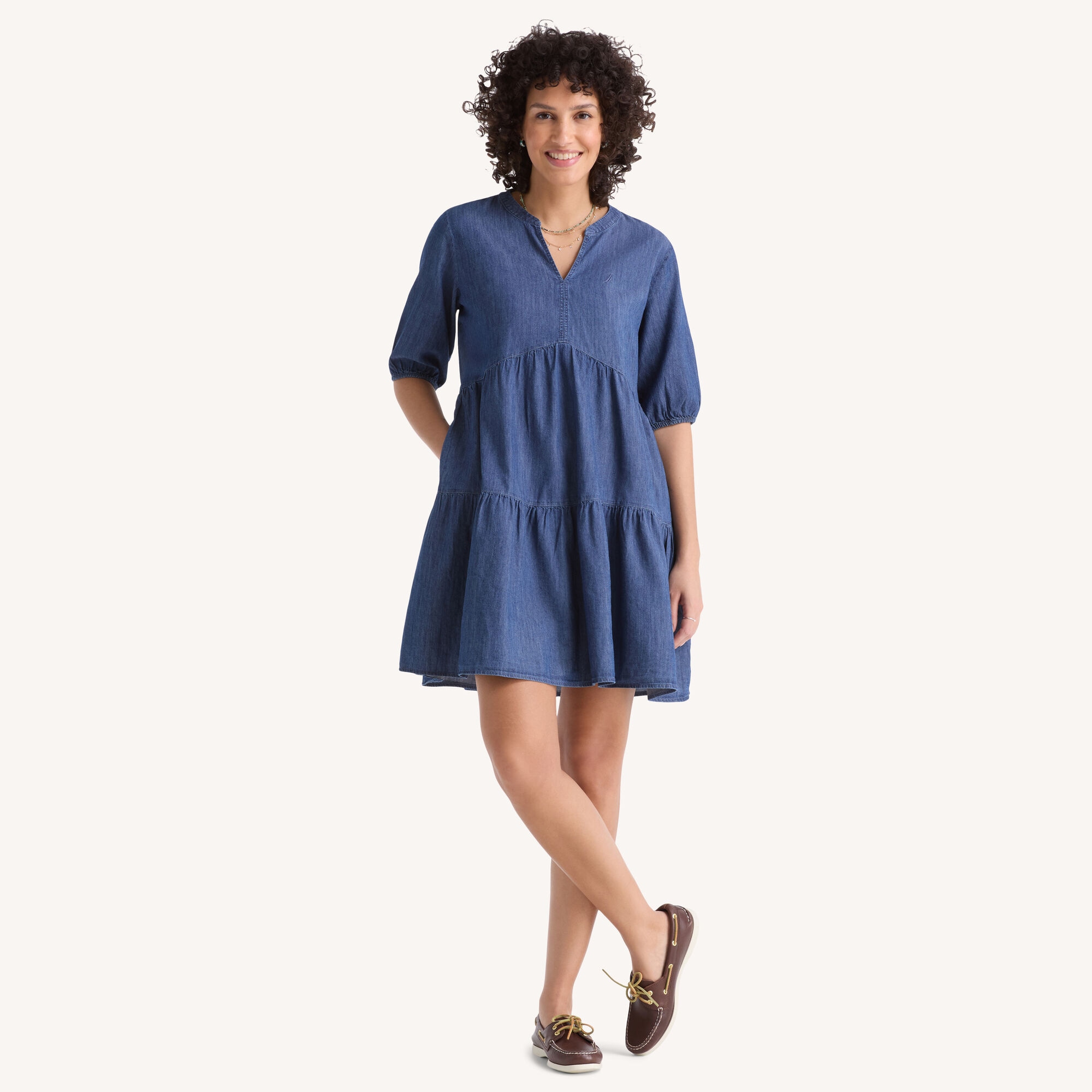Nautica Women's Chambray Tiered Dress 456 (Aquabreeze), M