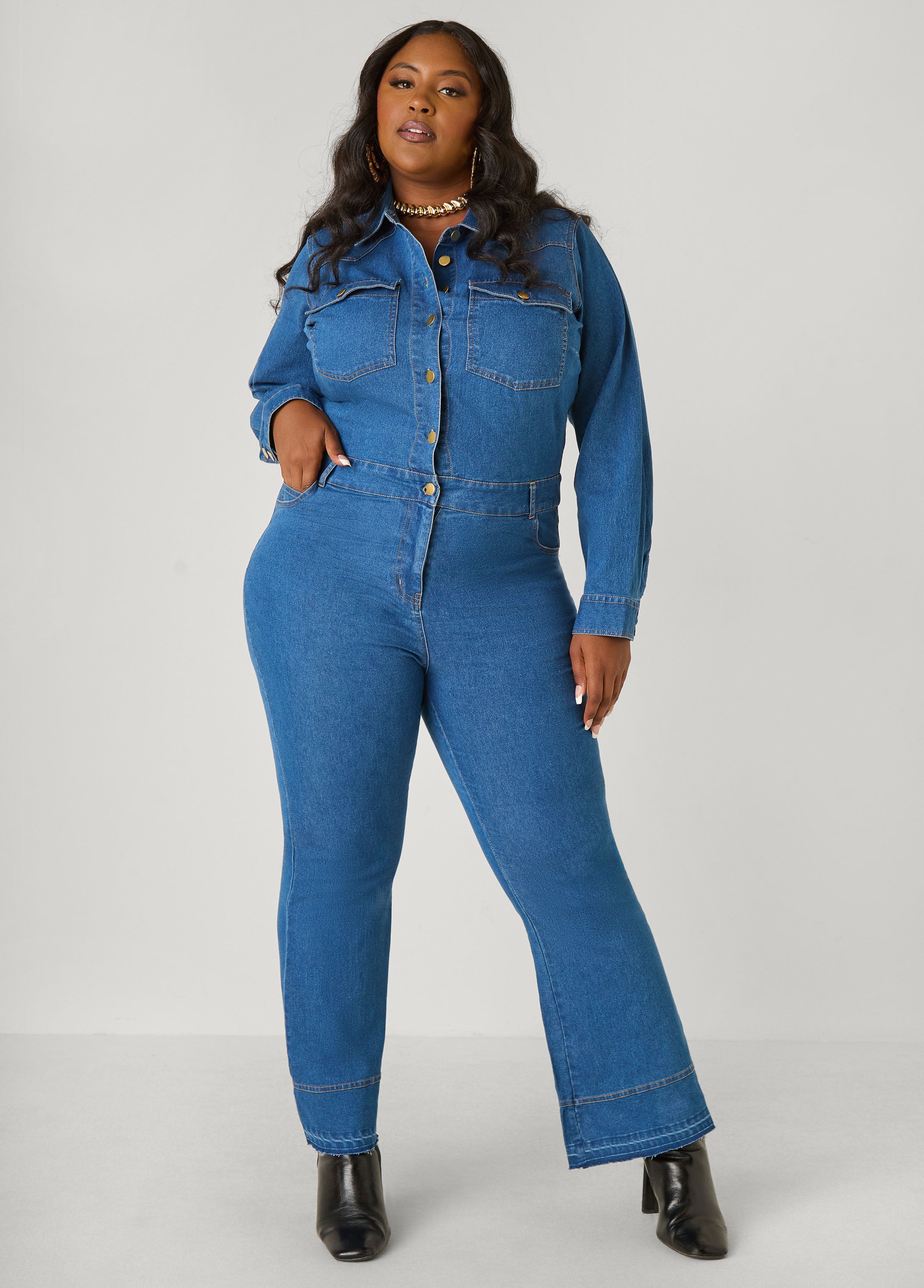 Plus Flared Denim Jumpsuit