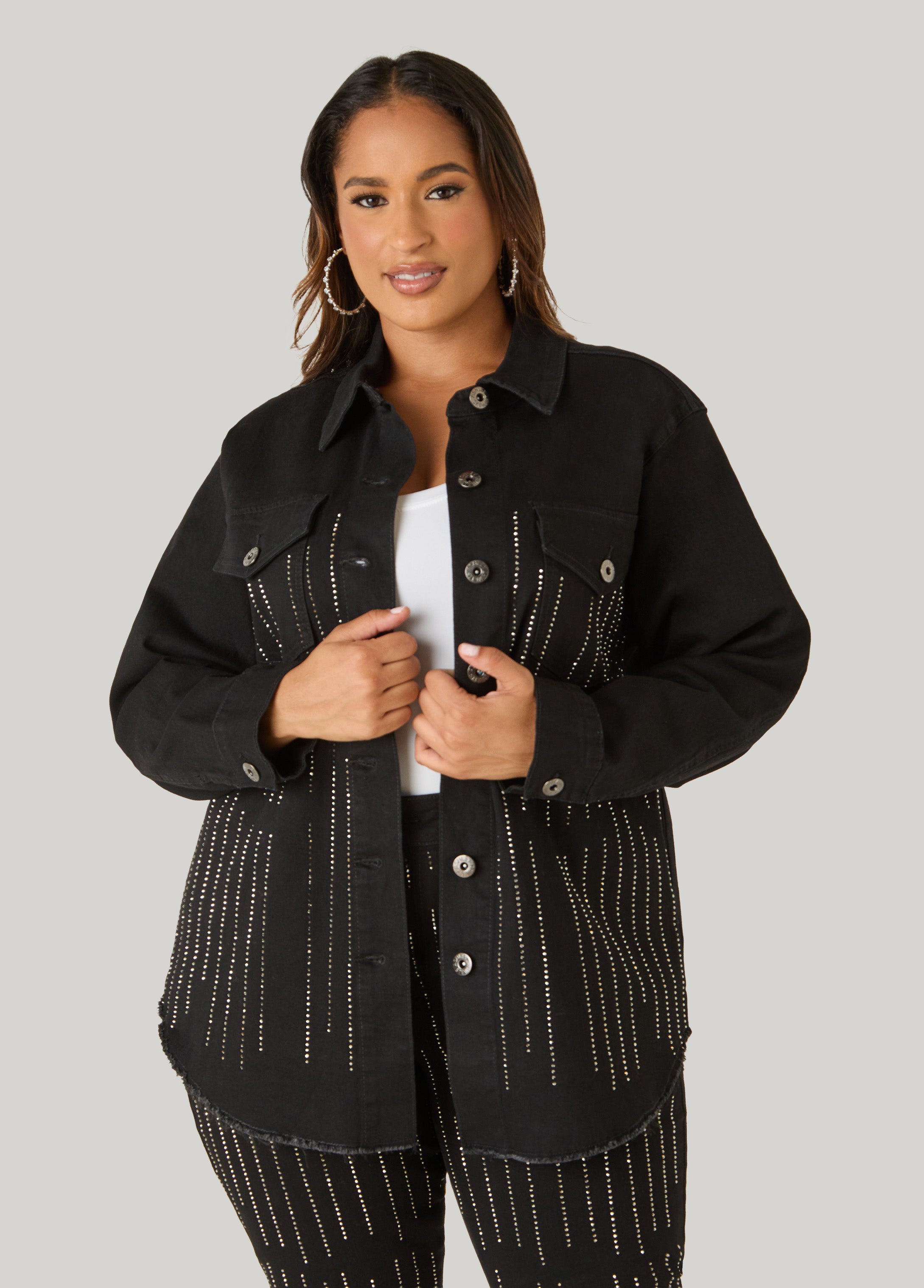 Plus Size Crystal Denim Shacket