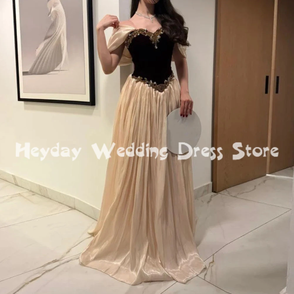 Heyday Women's Customized Boat-neck Beaded A Line Evening Dresses With Short Sleeves Floor-Length Elegant Party Dresses 2026