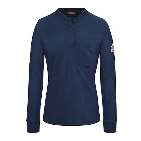 BULWARK SEL3NV RG L Women's Flame-Resistant Henley Shirt, 9.6 cal/sq cm, L, - BULWARK