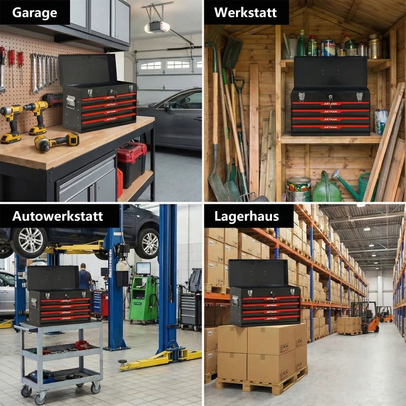Coffret à outils portable avec quatre prises et boîte à outils avec serrure métallique, équipement d'emballage avec intégration dans les réservoirs de refroidissement - Noir, Armoires à outils, chariots à outils, coffres à outils, armoires de rangement