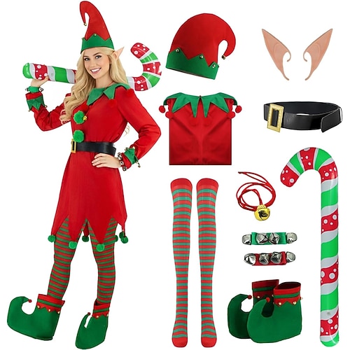 Set Noël Robe Costume Elfe Nouveauté Drôle pour Femmes Adultes Noël Nouvel An Soirée Performance Réunion de famille Costume