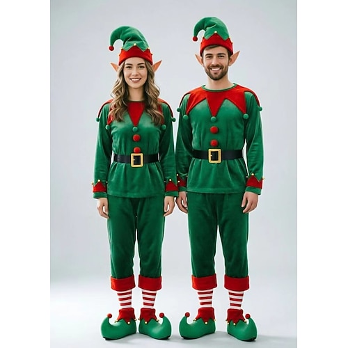 Set Noël Tenues Costume Couples Elfe Nouveauté Drôle pour Unisexe Adultes Noël Nouvel An Soirée Performance Réunion de famille Costume