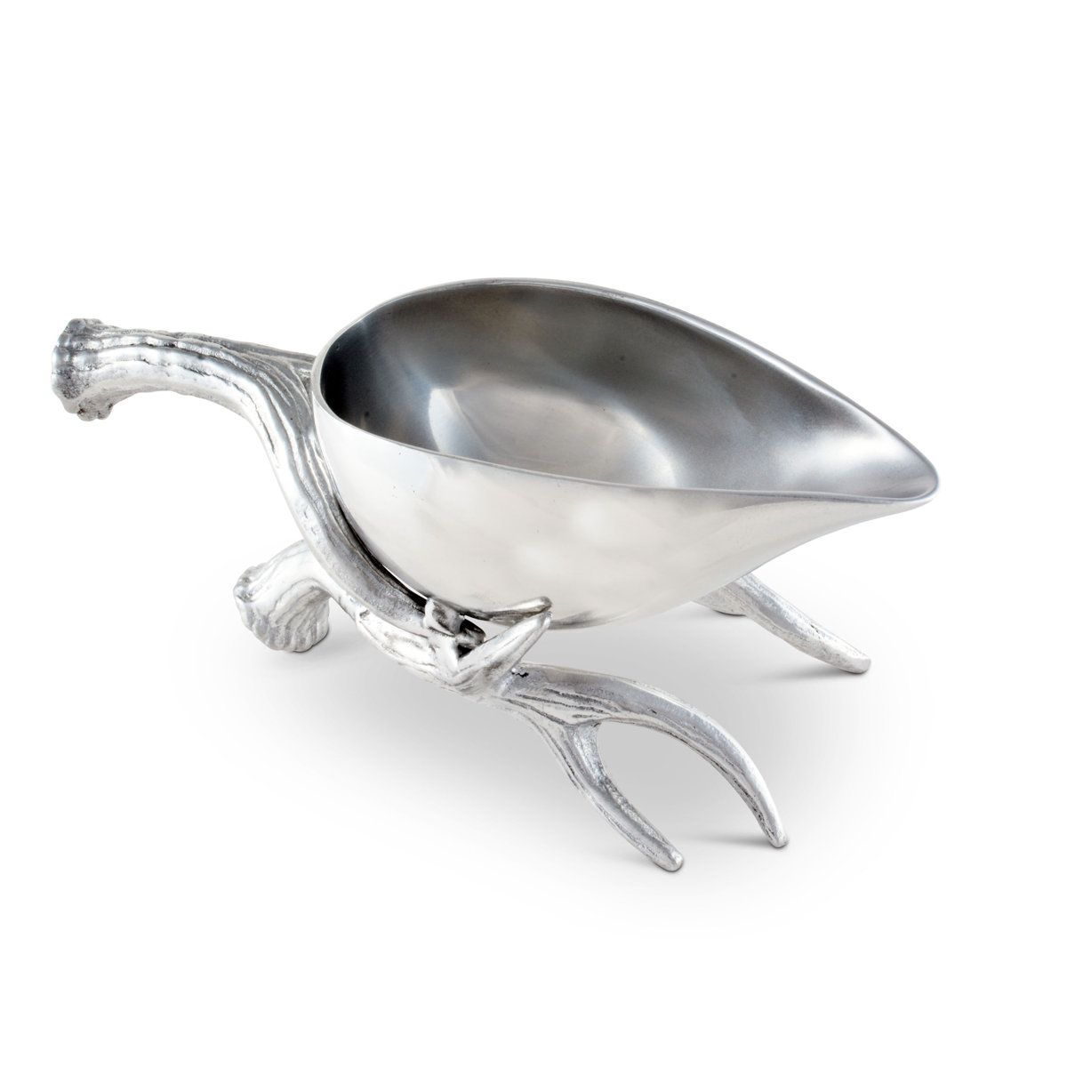 Handmade Silver Antler Gravy Boat With Glass Bowl Handmade Silver Antler Gravy Boat With Glass Bowl