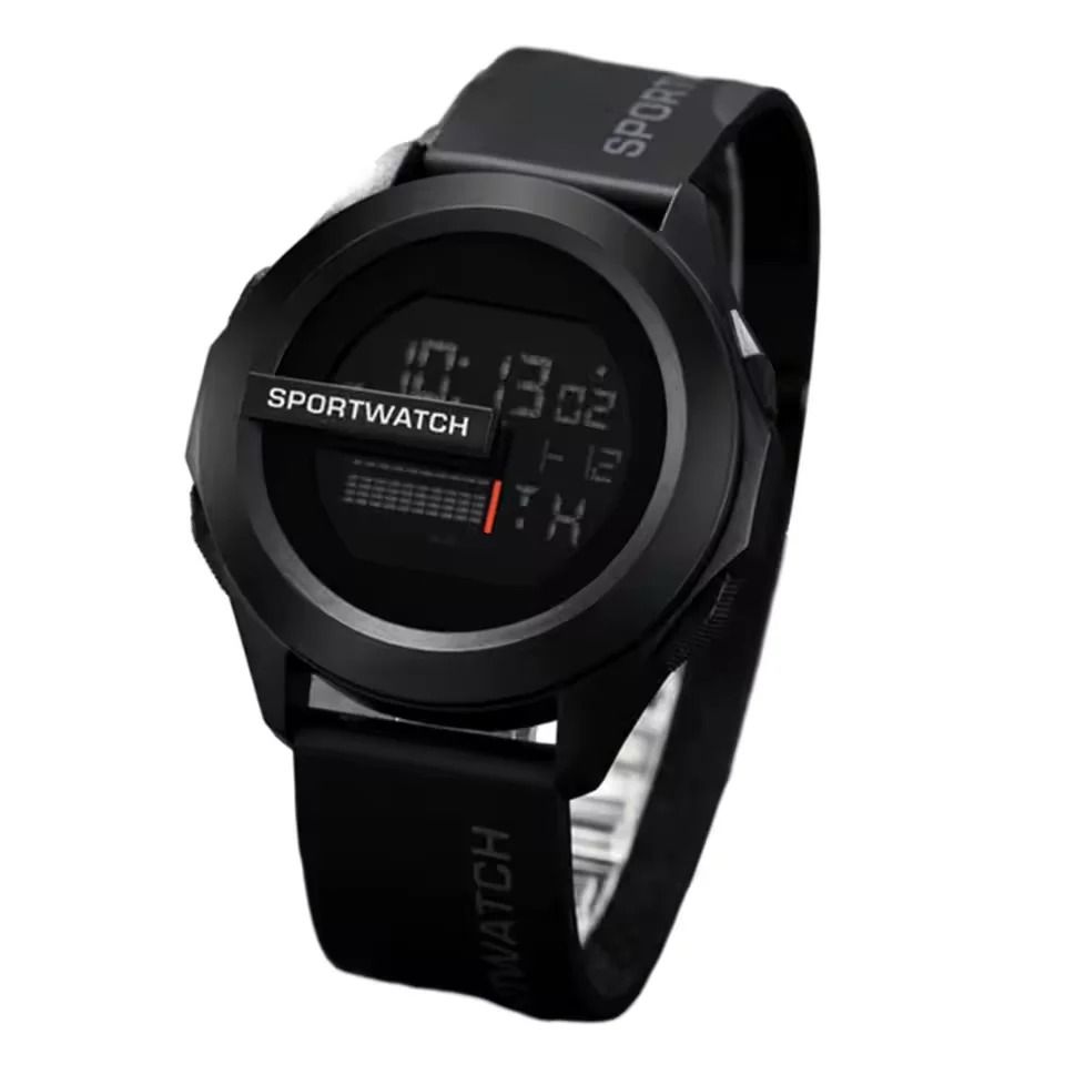 Mens Digital Sports Watch Waterproof LED Alarm Stopwatch Fitness Wristwatch black