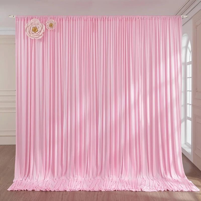 Wrinkle Free Silky Polyester Backdrop Curtains (Ceiling & Stage Drapes For Wedding & Photography Decor) pink w75xh600cm