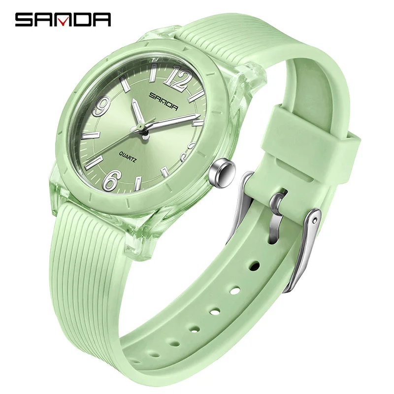 Kids Waterproof Quartz Watch With Luminous Hands And Transparent Case matcha Green