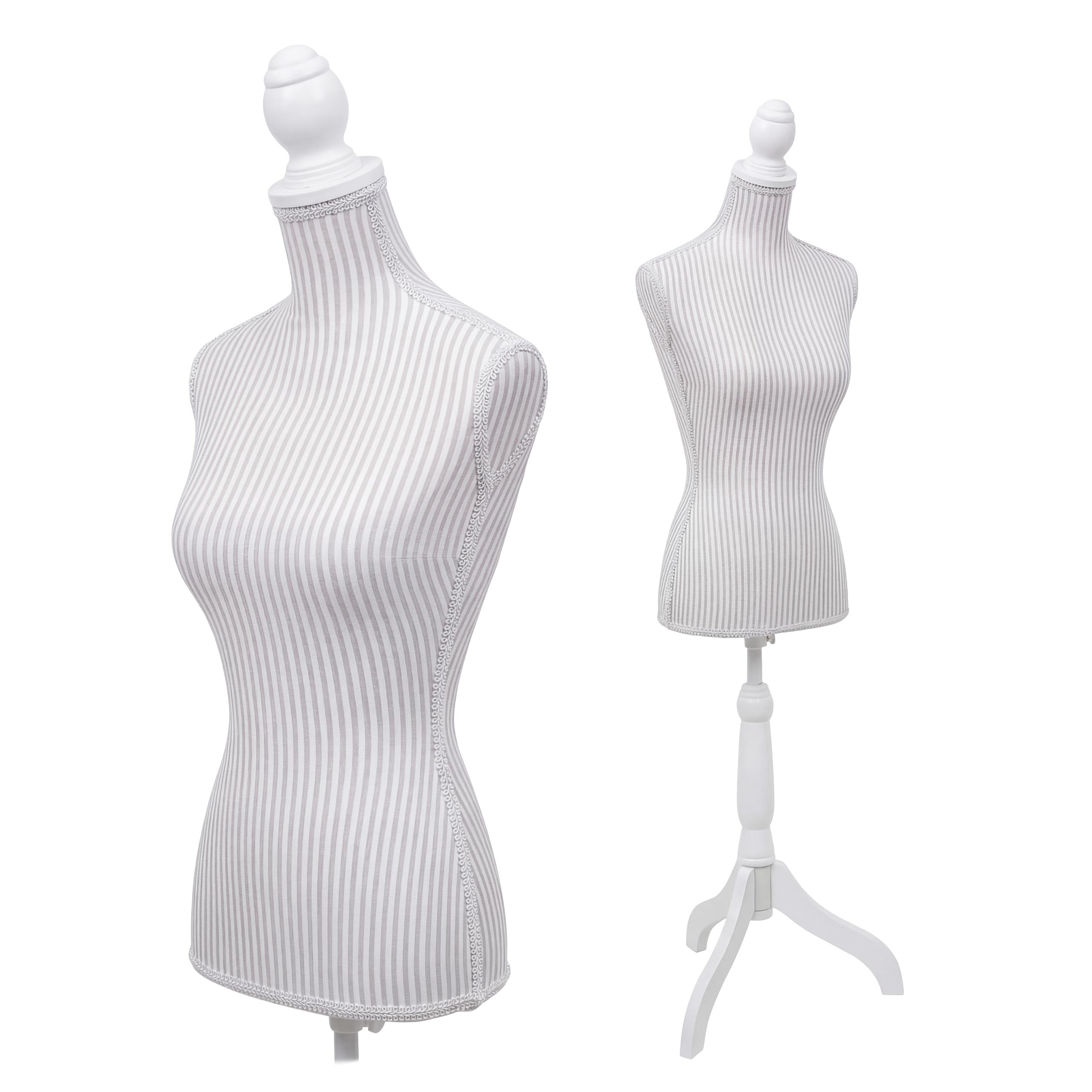 Schneiderpuppe T220, Schaufensterpuppe Torso weiblich, Schaumstoff ~ weiß mit Streifen