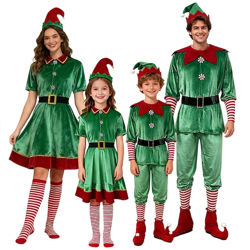 Set Noël Costume familial Tenues Elfe Nouveauté Drôle pour Unisexe Adultes Enfant Noël Nouvel An la veille de Noël Soirée Offrir des cadeaux Réunion de famille Costume