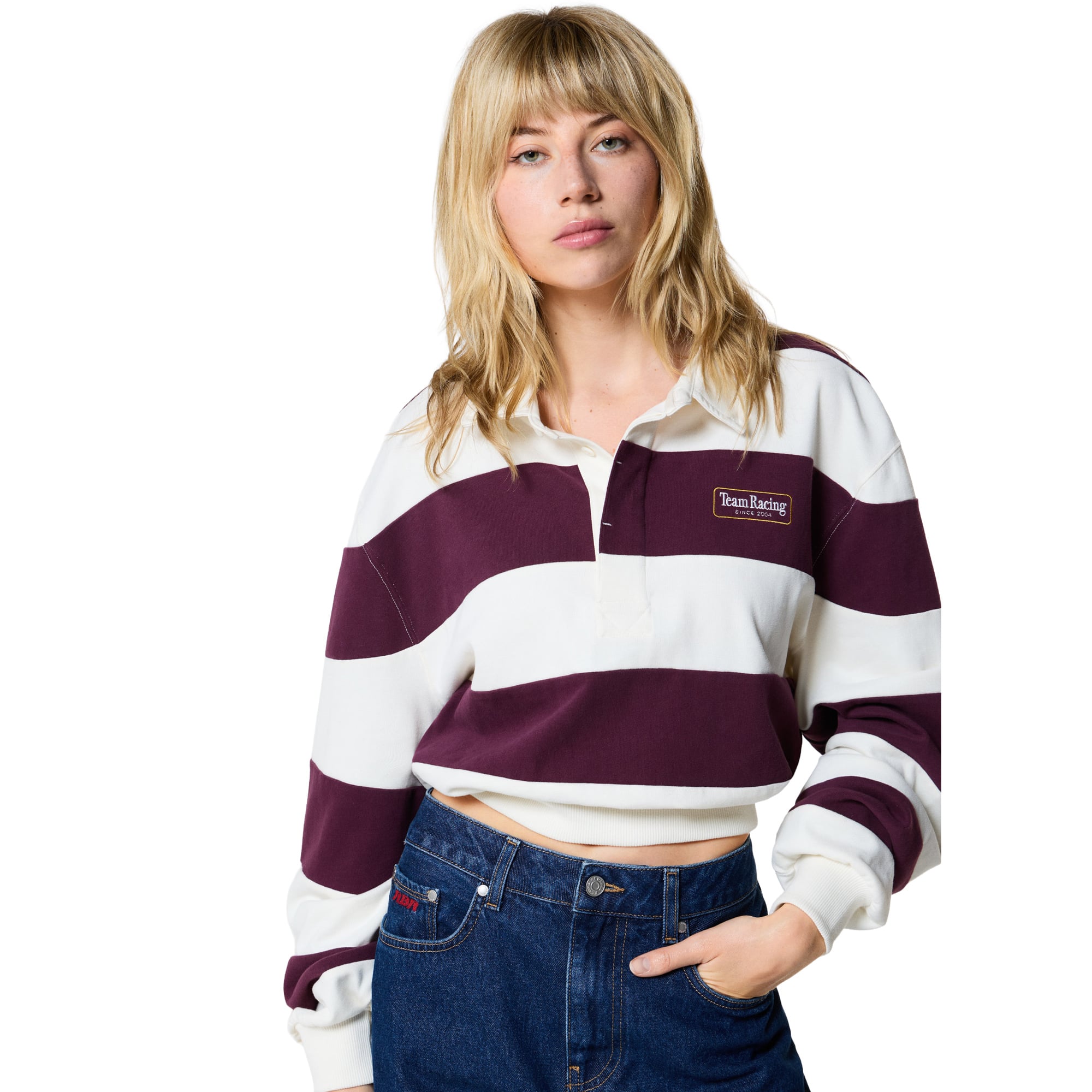 Polo à rayures Oracle Red Bull Racing Pepe Jeans Racing - Bordeaux et blanc - Femme - Homme Taille: XS