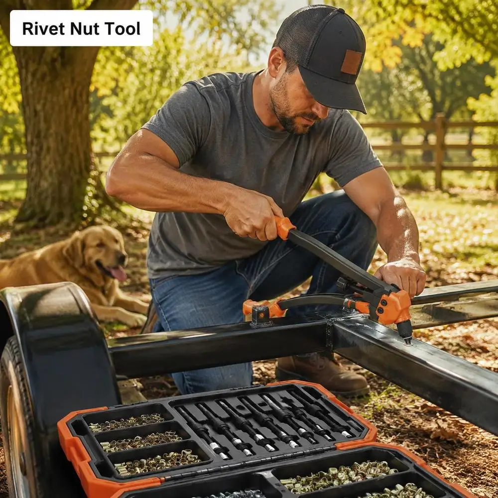 Ensemble d'outils pour écrous à riveter, outil pour écrous à riveter à œillet 410 mm, outil à riveter avec 13 jeux d'écrous et de mandrins, outil pour écrous à riveter M3 M4 M5 M6 M8 M10 M12, outil à riveter manuel professionnel, machine à riveter,...