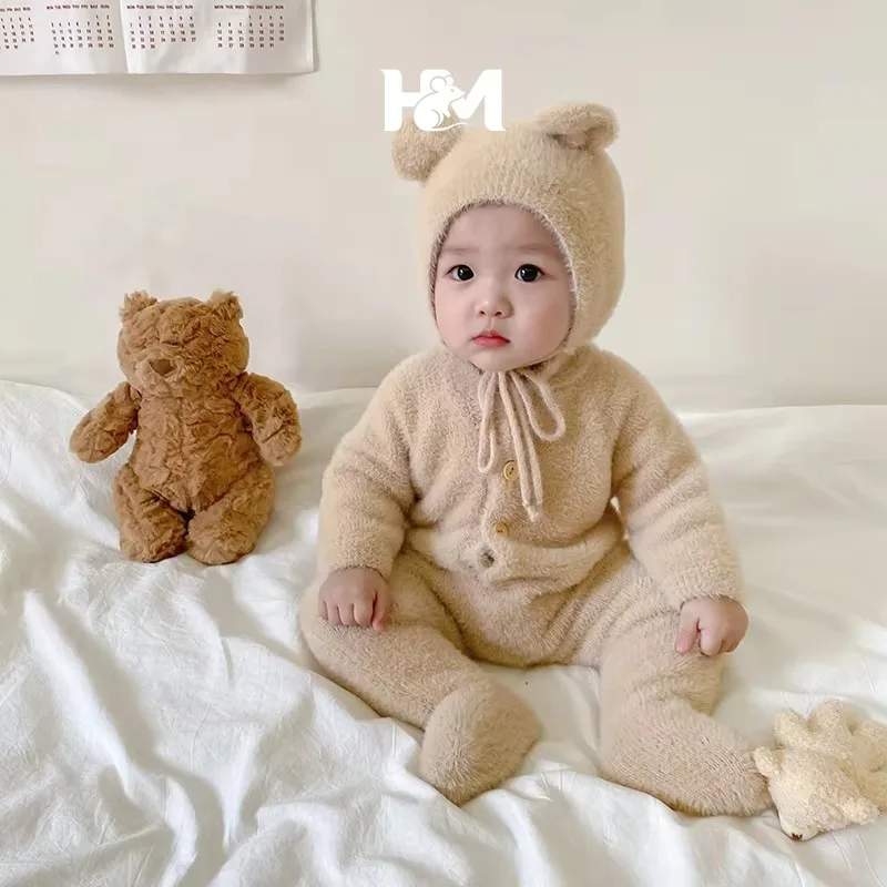 Vêtements pour bébé, collection automne-hiver, nouveau combinaison pour bébé garçon, combinaison en velours de mink, adorable ours, vêtements une pièce pour bébé fille
