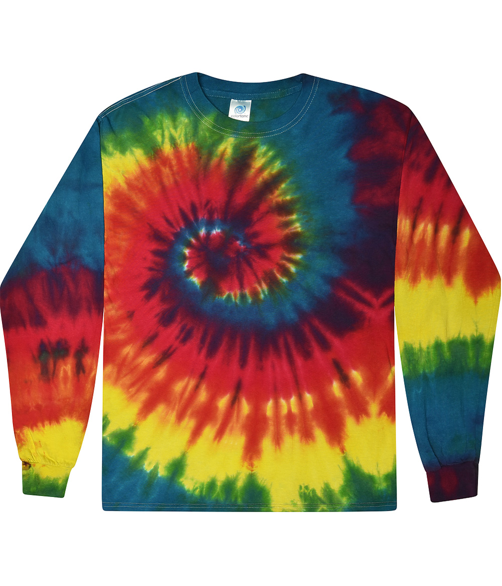 Colortone S2003Y Youth Long Sleeve Rainbow T-Shirt in Reactive size Small | pre-shrunk cotton