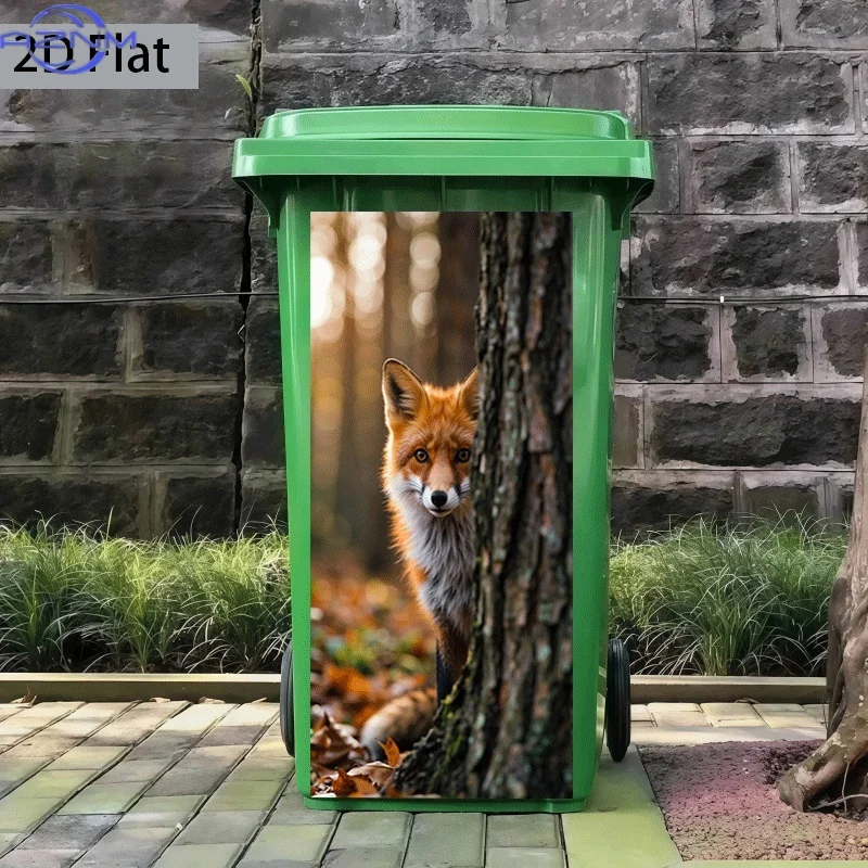 2D-Flachdruck, 1 Stück, Aufkleber für Mülleimer, Wald, Fuchs, Schatten, diagonales Muster, Wandsticker, dekorativer, selbstklebender Wandsticker.