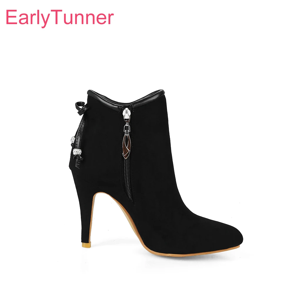 Marke Neue Winter Glamour Schwarz Apricot Frauen Stiefeletten Spitz High Heel Dame Schuhe Plus Große Größe 11, 32, 43, 48