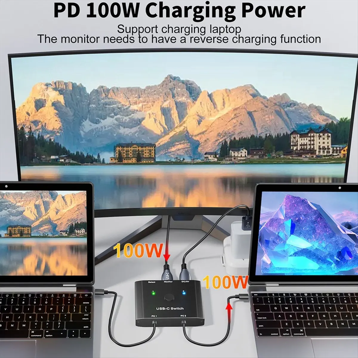 A14M Neuer 8K USB-C KVM-Switch USB3.1 Typ-C Splitter-Kabel für Video 8K@30Hz 4K@120Hz PD 100W 10Gbps Datenübertragung